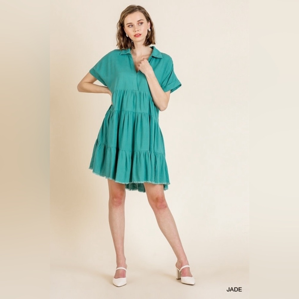 Umgee Short Ruffle Tier Dress With Raw Hem Size Small